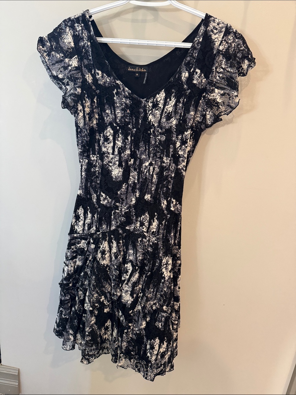 Black & White Printed Mini Dress with Ruffle Hem